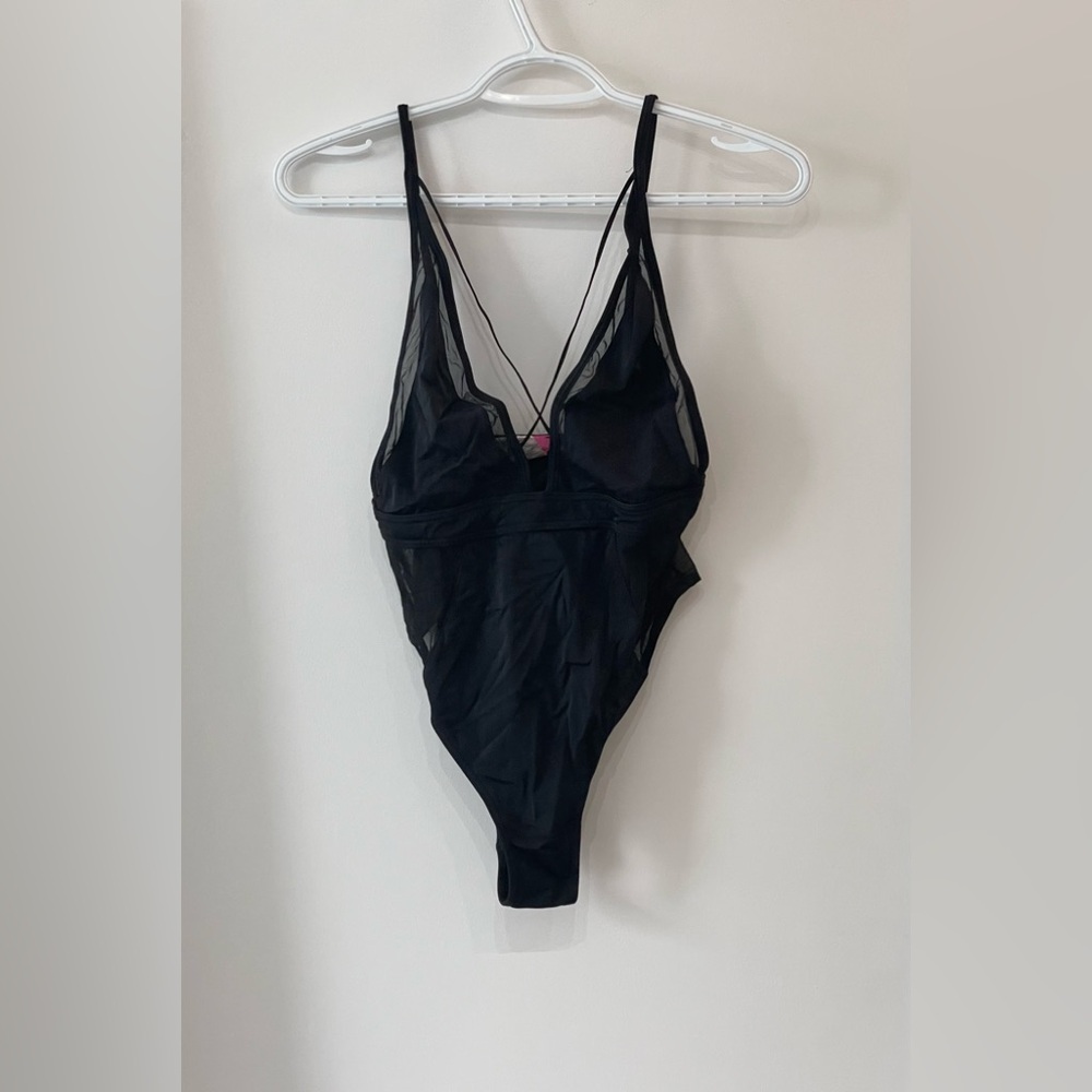 River Island Black Mesh One Piece Bikini - size US 6